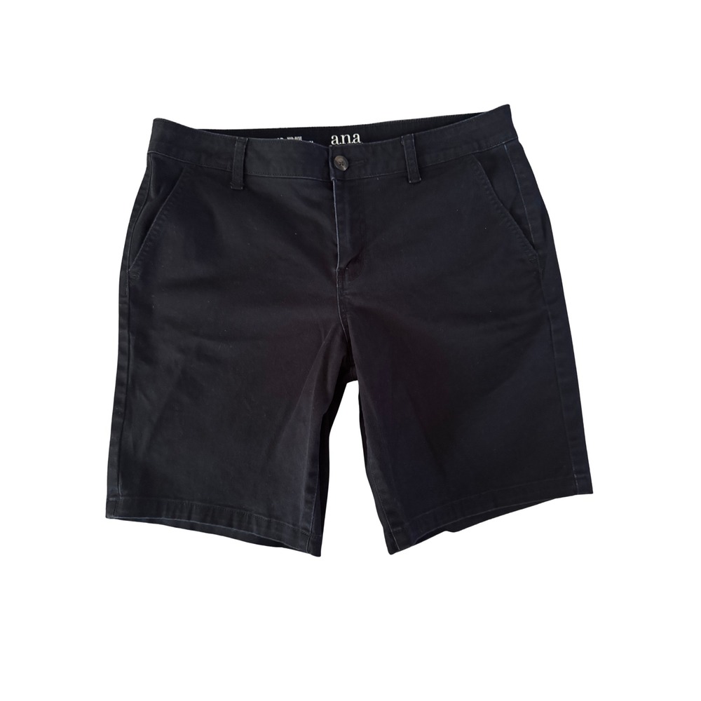 ANA Women Black Mid Rise Bermuda Chino Shorts Size 10 Casual Twill 9.5 Inseam